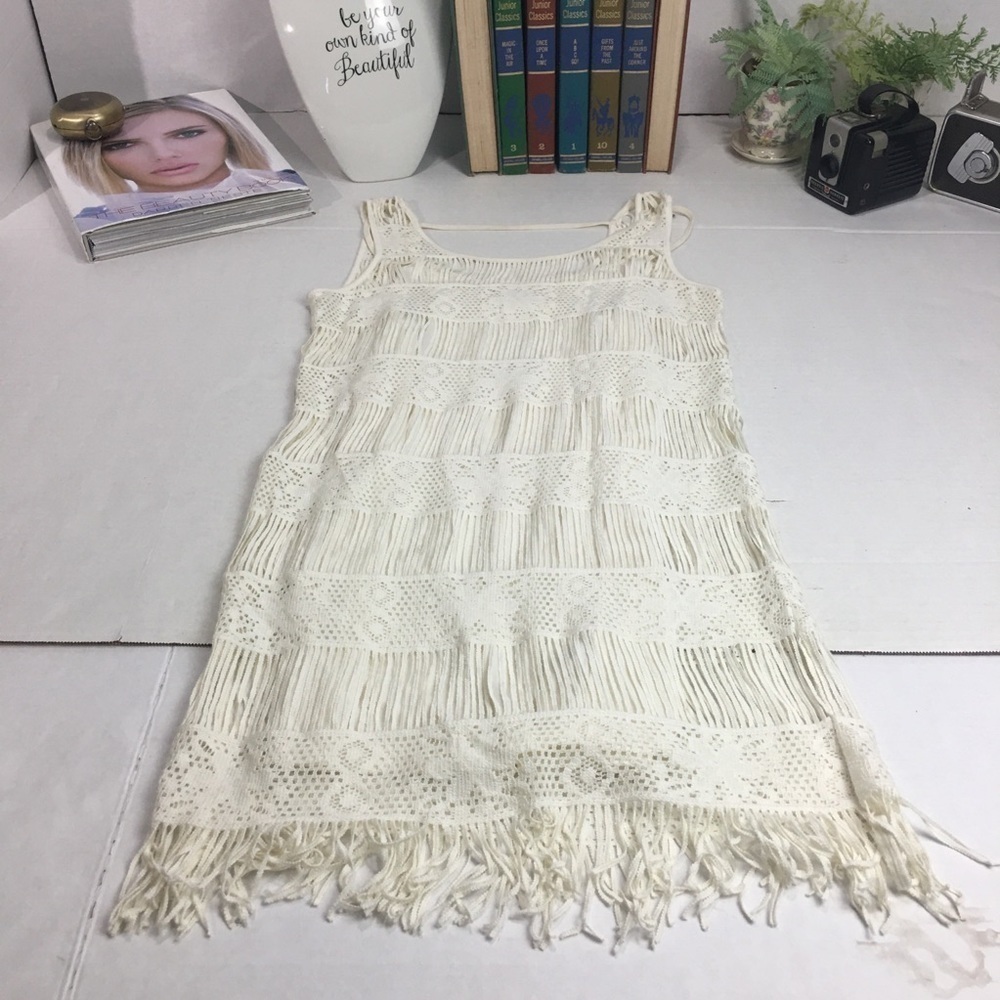 Crochet Fringe Mini Dress NWT | Boho Coastal Swim Coverup · American Eagle - Picture 1 of 12